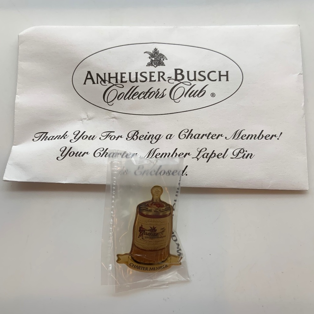 Vintage Anheuser Busch Collectors Club Charter Member Stein Lapel Pin & Envelope